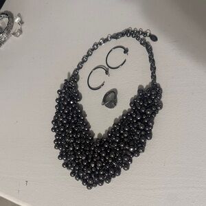 Elegant Black Beaded Necklace Set